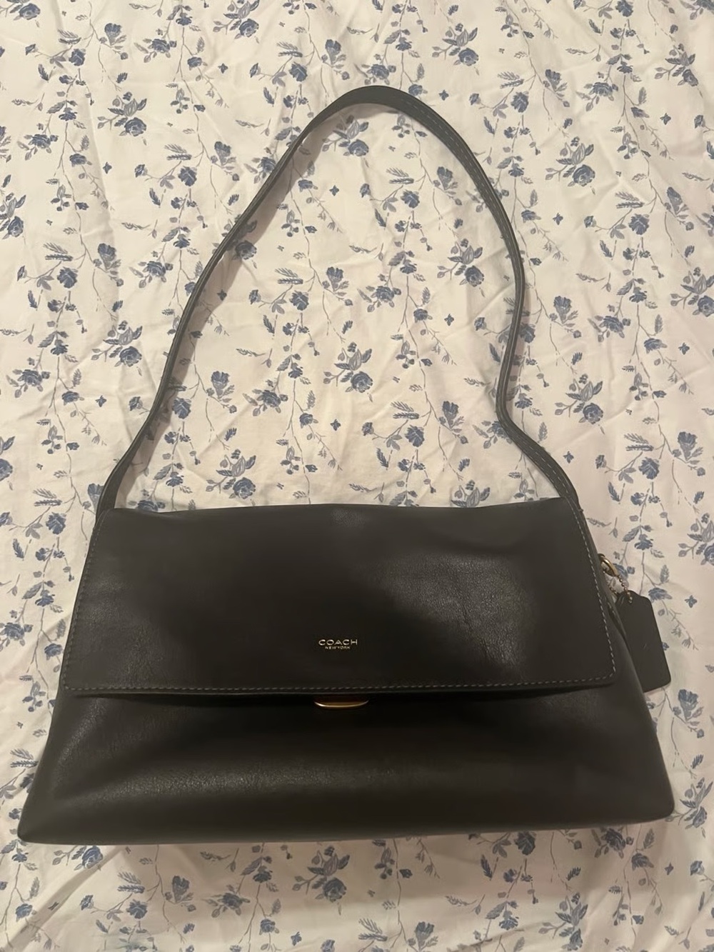 Coach Black Leather Shoulder Bag with Gold Hardware